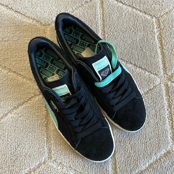Puma x diamond supply Co. Black & turquoise suede limited edition sneakers shoes - Picture 2 of 8